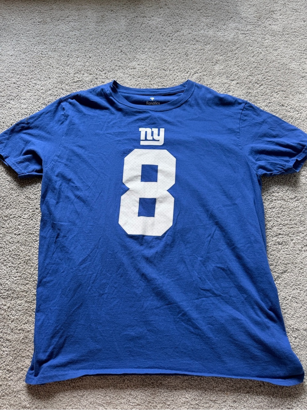 Fanatics Men's Royal Blue 'NY' Giants Number 8 Crew Neck Tee